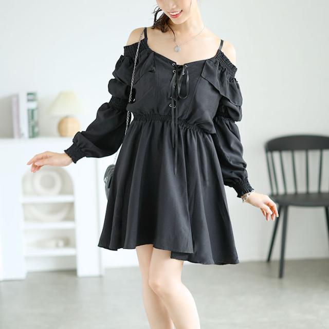 レースアップオフショルワンピース