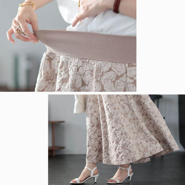 フラワージャガード太リブボリュームフレアスカート