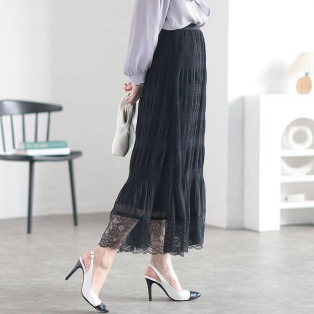 ランダムシャーリング裾レーススカート