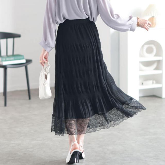 ランダムシャーリング裾レーススカート