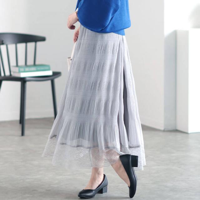 ランダムシャーリング裾レーススカート