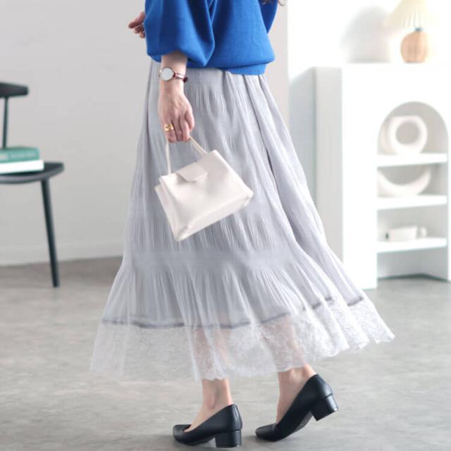 ランダムシャーリング裾レーススカート