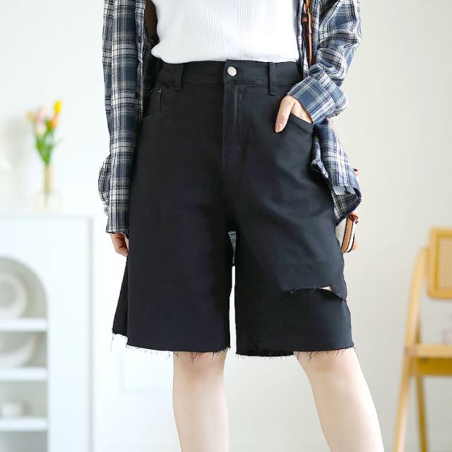 カットアウトデニムハーフパンツ