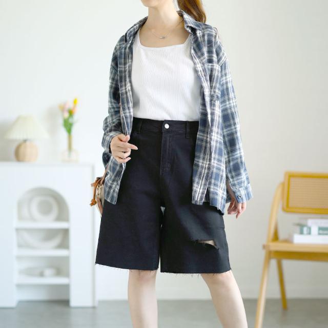 カットアウトデニムハーフパンツ
