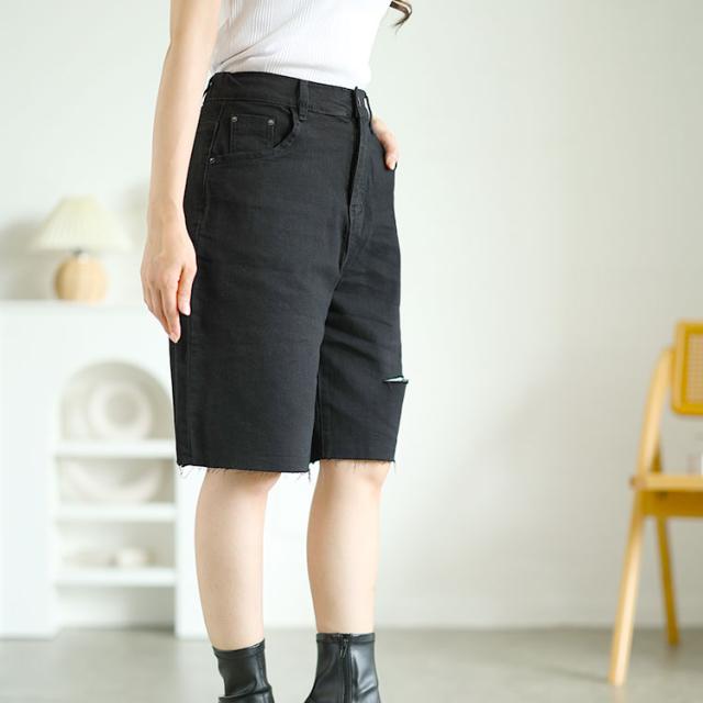 カットアウトデニムハーフパンツ