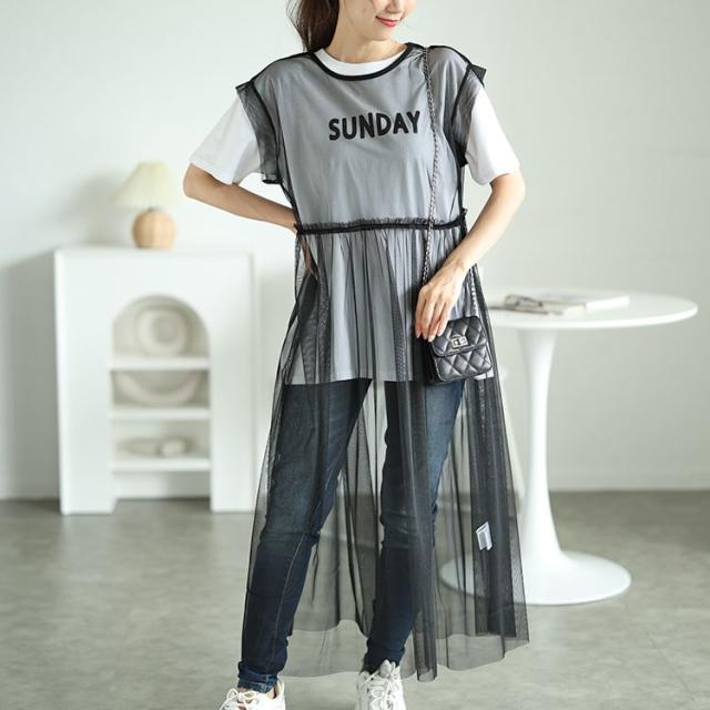 チュールワンピース＆カットソーワンピース2点セット