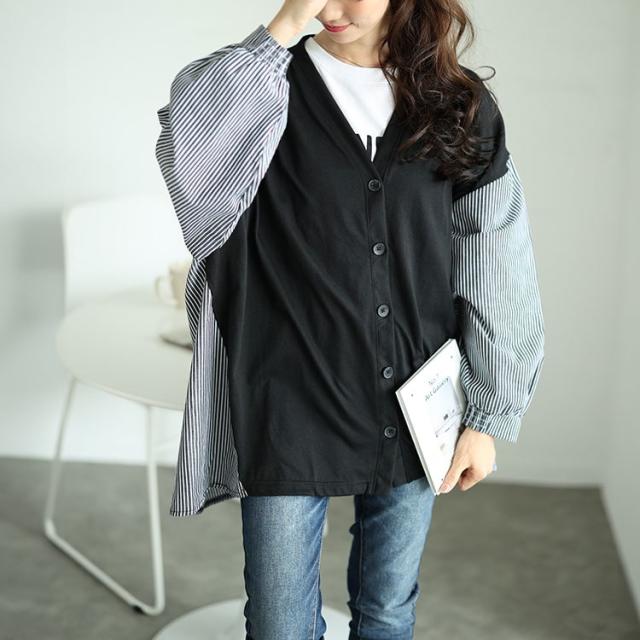 ストライプ切り替えVネックカーディガン