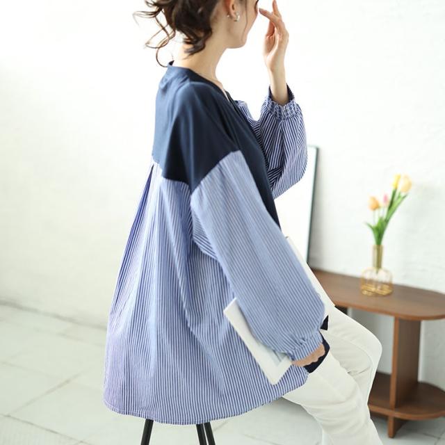 ストライプ切り替えVネックカーディガン