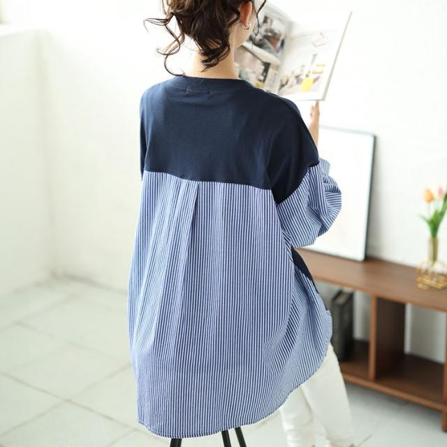 ストライプ切り替えVネックカーディガン