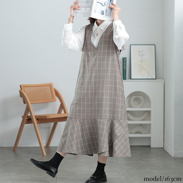 グレンチェックマーメイドジャンパースカート