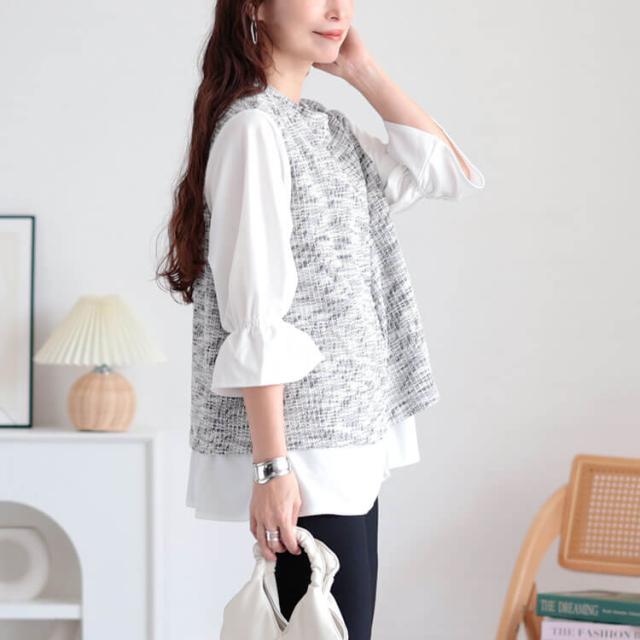 3wayツイードフェイクベストプルオーバー