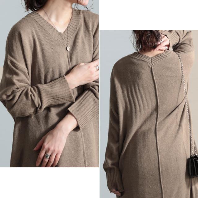 センターラインコクーンニットワンピース