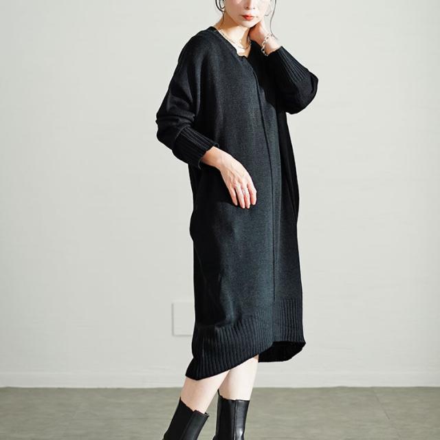 センターラインコクーンニットワンピース