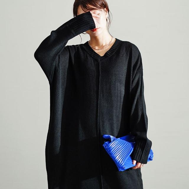 センターラインコクーンニットワンピース