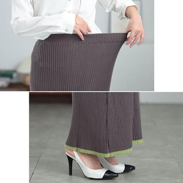 配色リブニットナロースカート