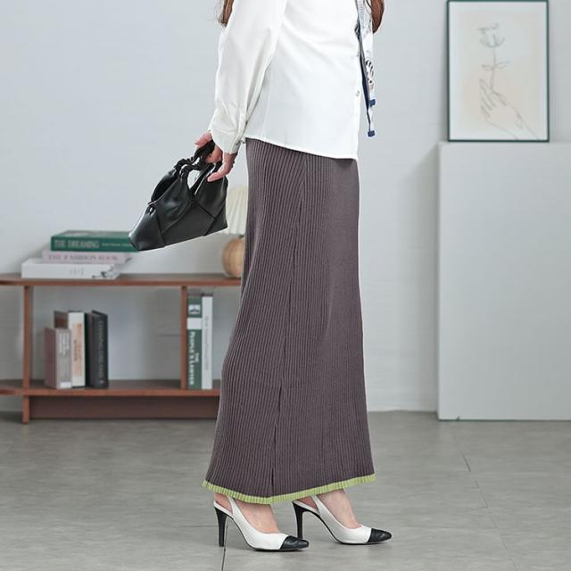 配色リブニットナロースカート