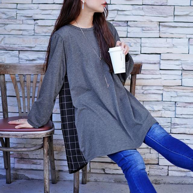 後ろチェック切り替えチュニック