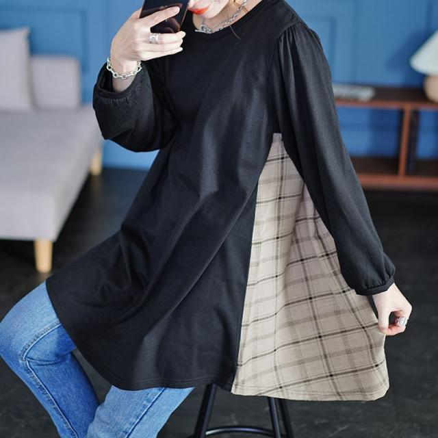 後ろチェック切り替えチュニック