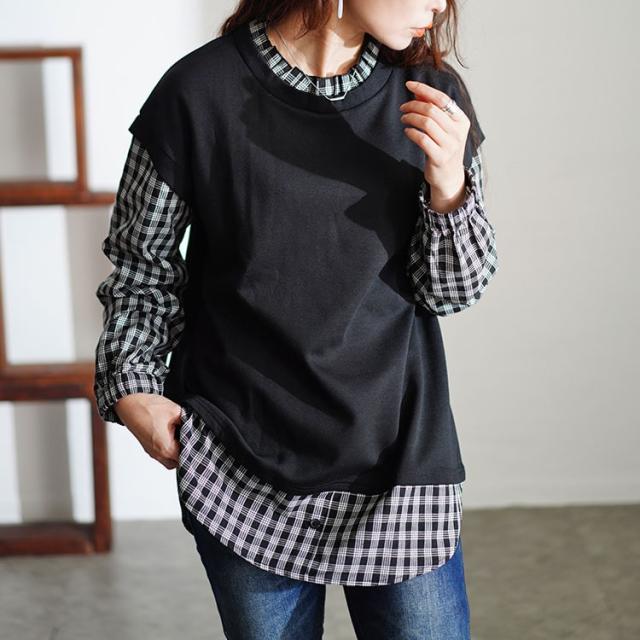 フェイクレイヤードチェックプルオーバー