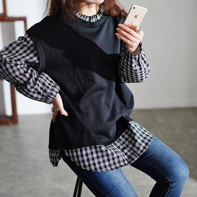 フェイクレイヤードチェックプルオーバー