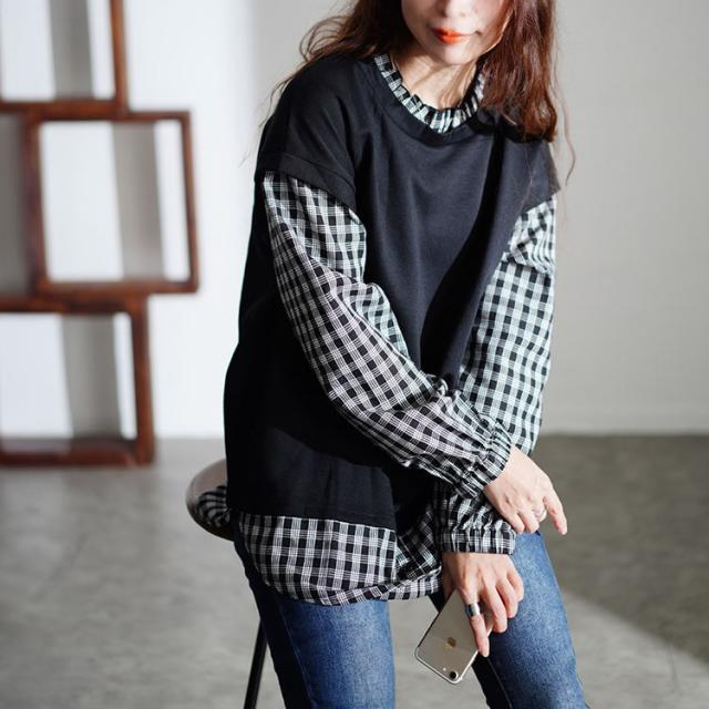 フェイクレイヤードチェックプルオーバー