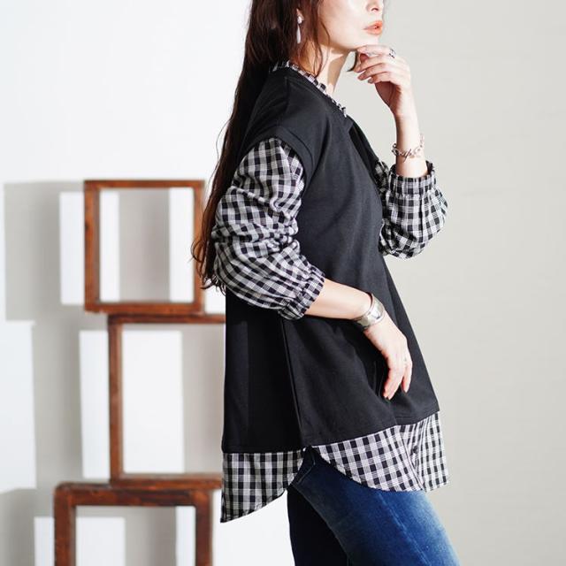 フェイクレイヤードチェックプルオーバー