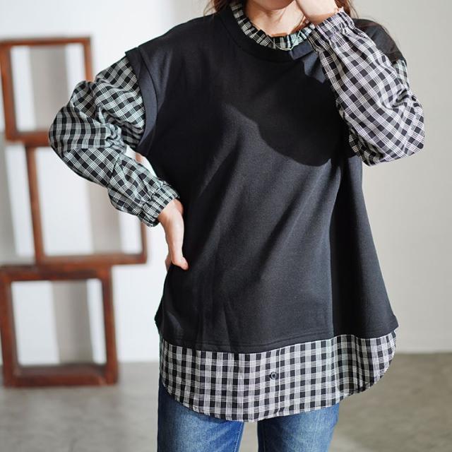 フェイクレイヤードチェックプルオーバー