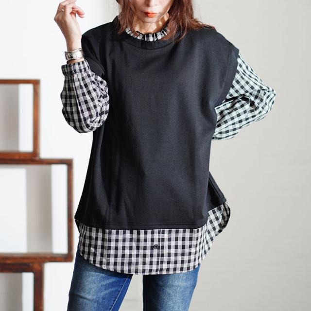 フェイクレイヤードチェックプルオーバー