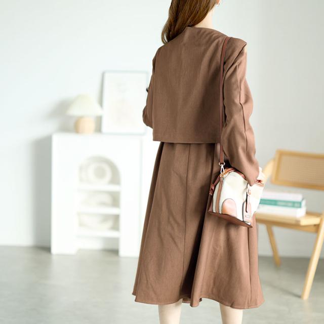 ノーカラーショート丈ジャケット&ベルト付きキャミワンピ