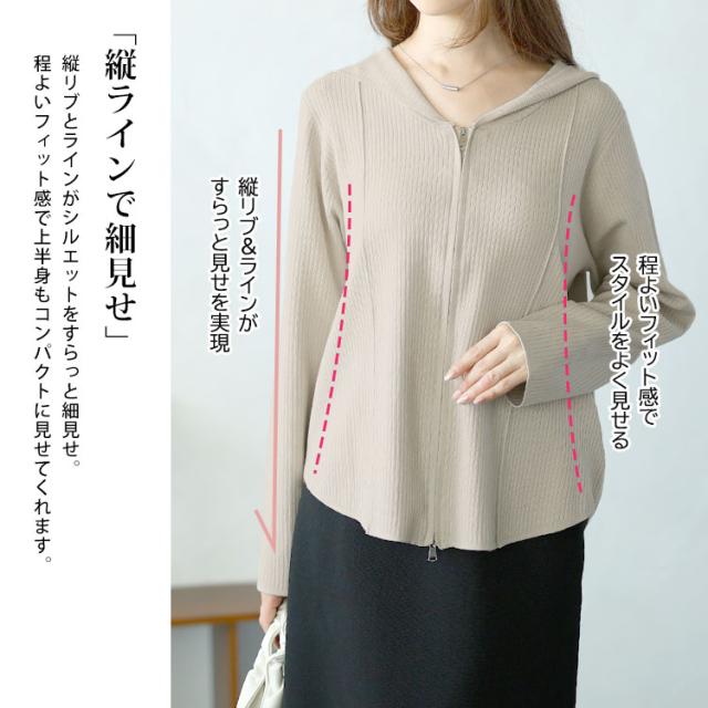 ダブルジップリブニットパーカー