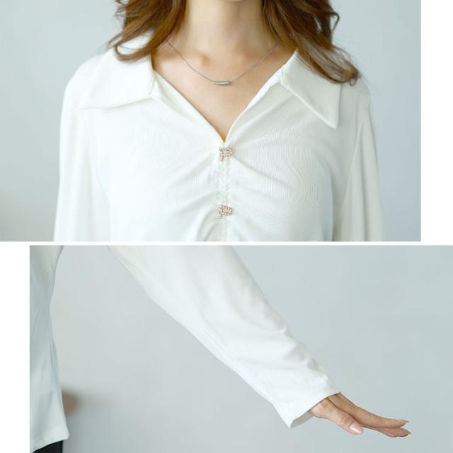 フェイクボタンスキッパーブラウス