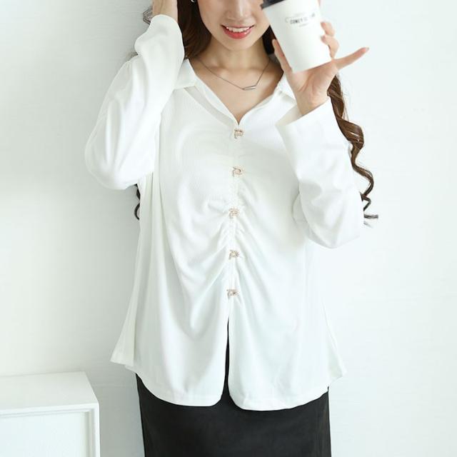 フェイクボタンスキッパーブラウス