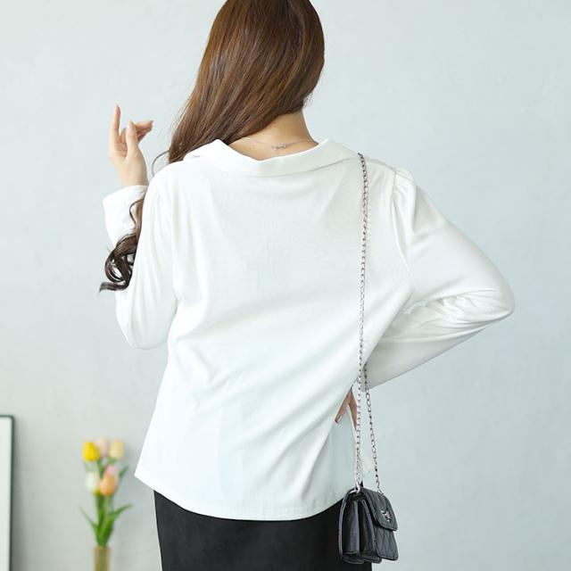 フェイクボタンスキッパーブラウス