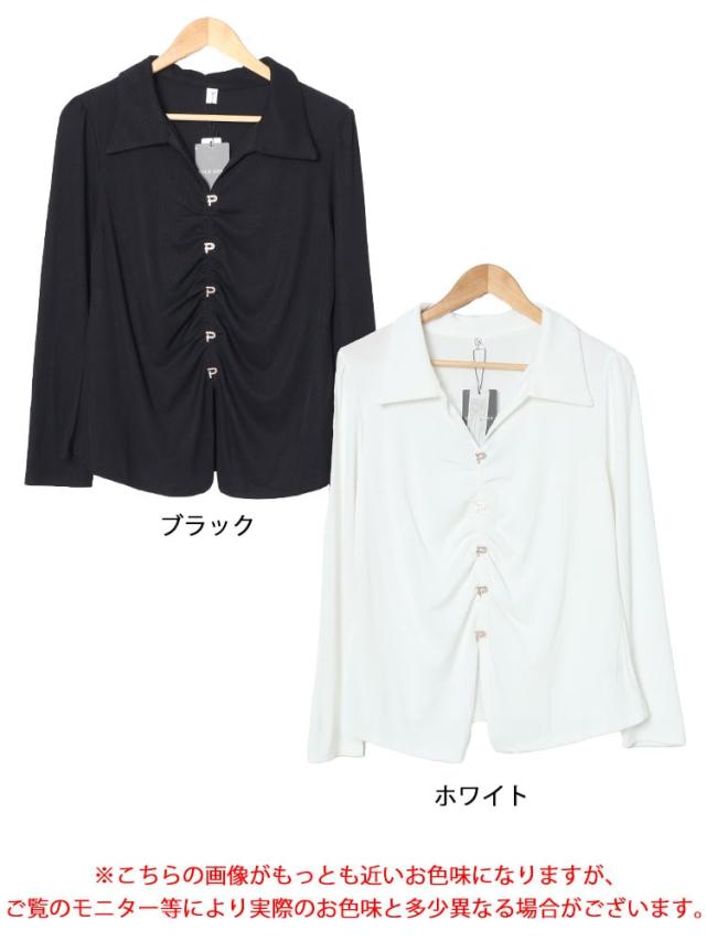 フェイクボタンスキッパーブラウス