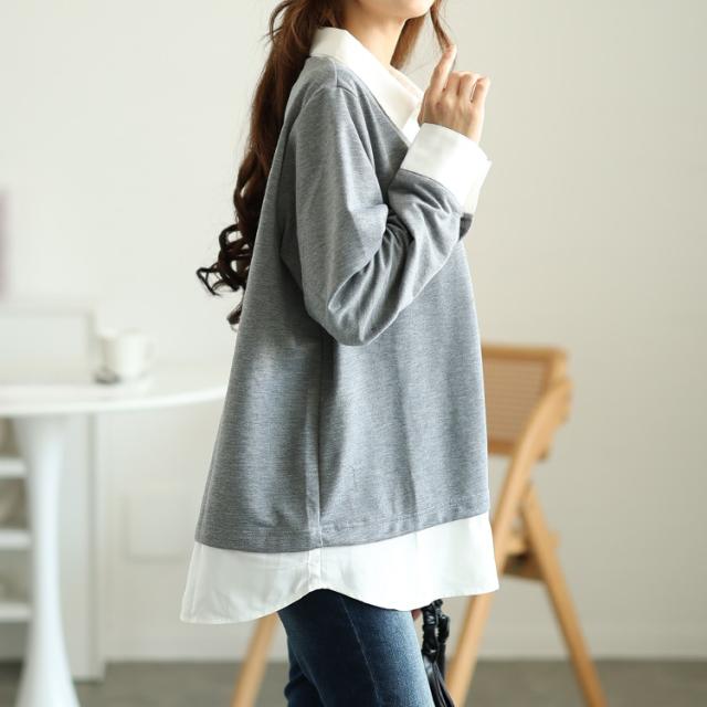 ラウンドカットシャツフェイクカーディガン