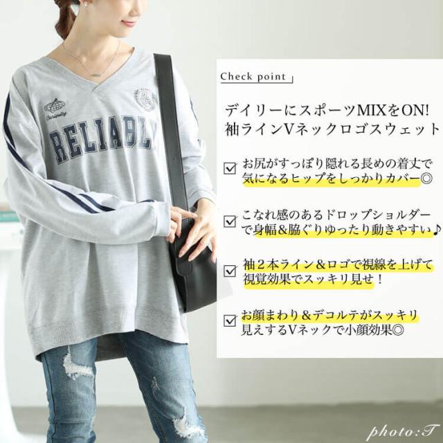 袖ラインVネックロゴスウェット