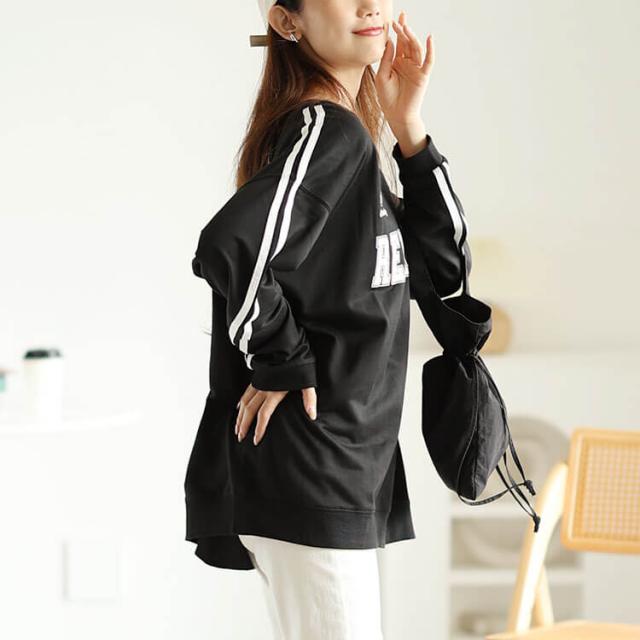 袖ラインVネックロゴスウェット