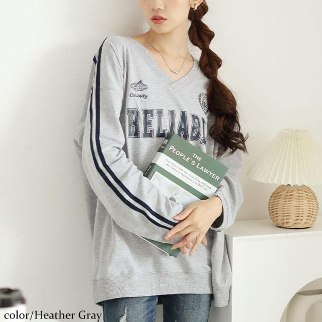 袖ラインVネックロゴスウェット