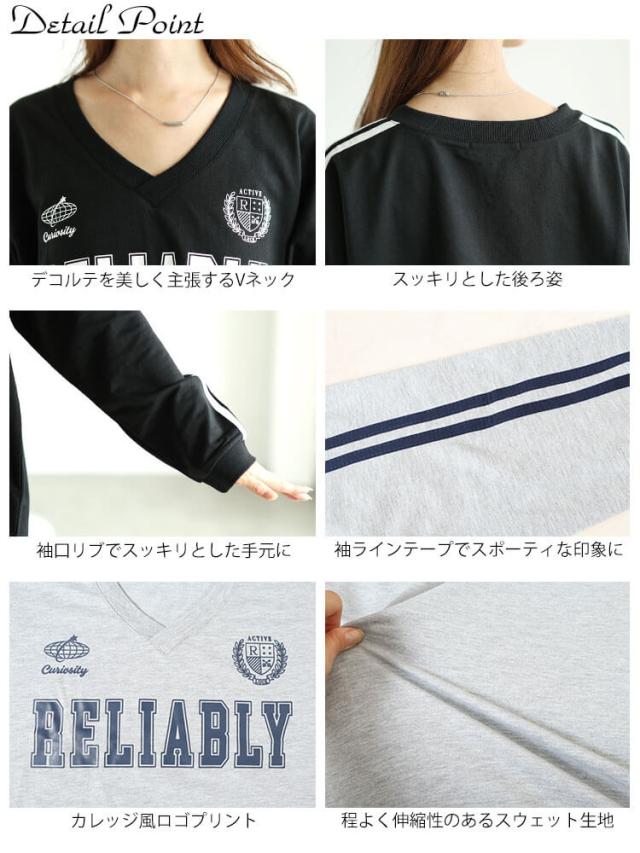 袖ラインVネックロゴスウェット