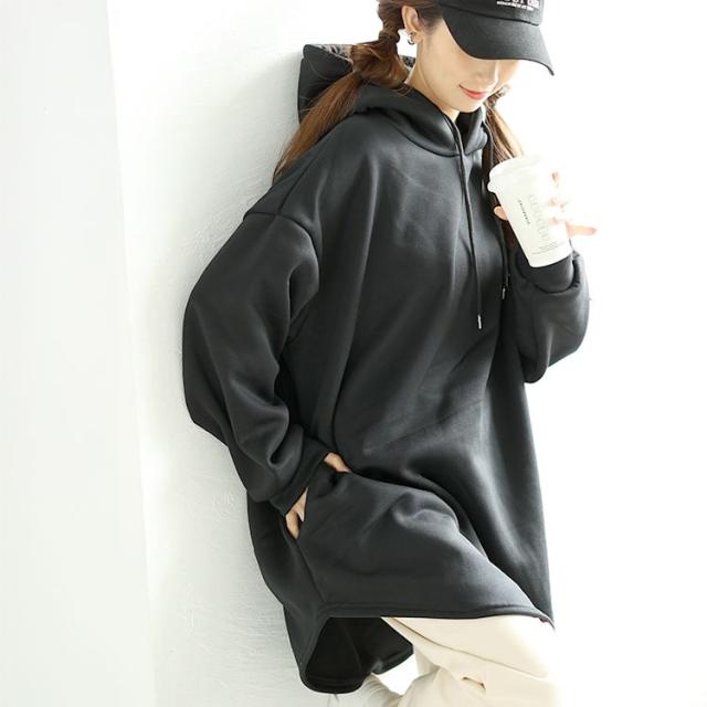 裏起毛ラウンドヘムチュニックパーカー