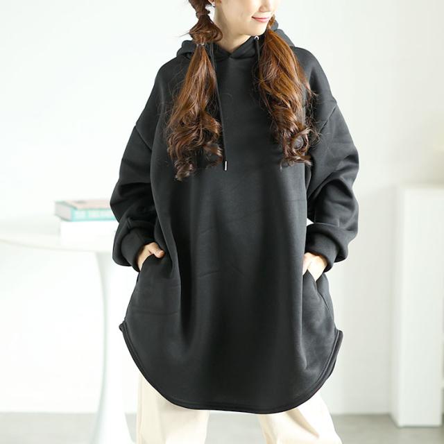 裏起毛ラウンドヘムチュニックパーカー