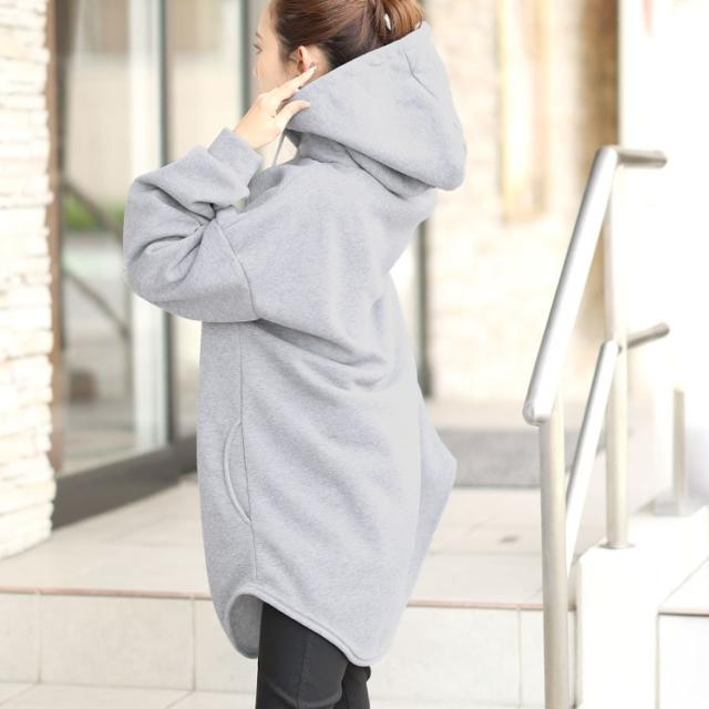 裏起毛ラウンドヘムチュニックパーカー