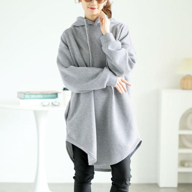 裏起毛ラウンドヘムチュニックパーカー