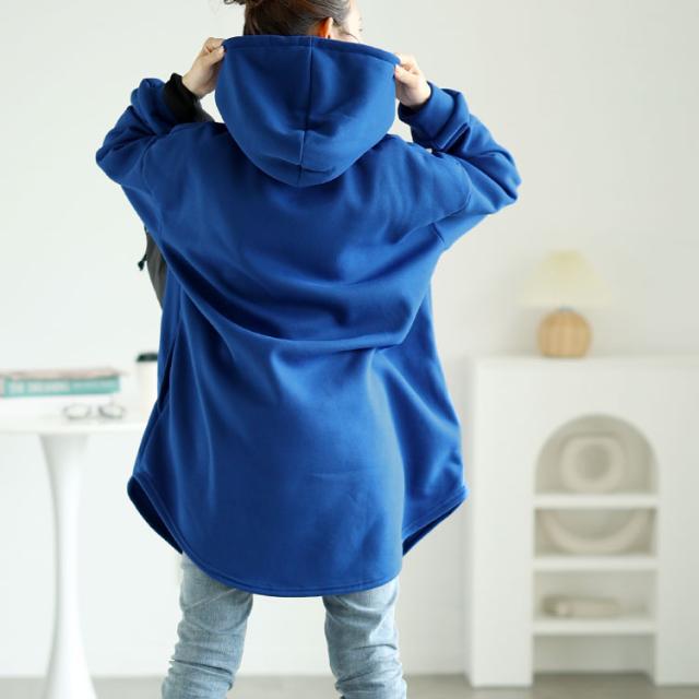 裏起毛ラウンドヘムチュニックパーカー