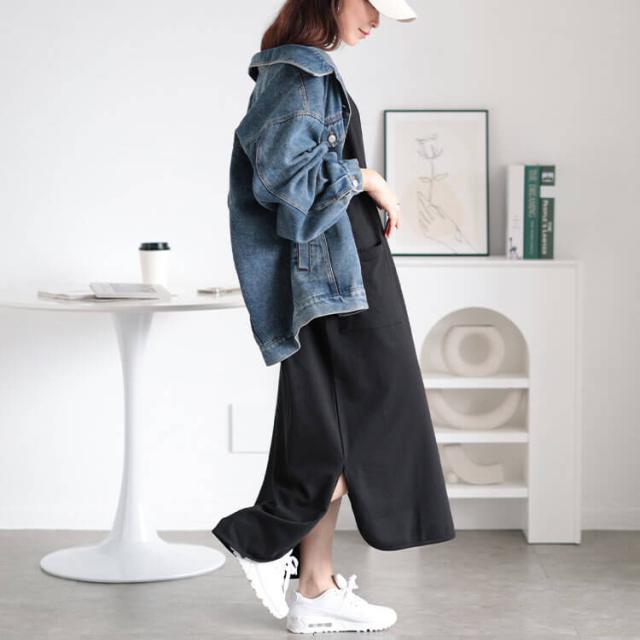 Vネックコットンスウェットロングベスト