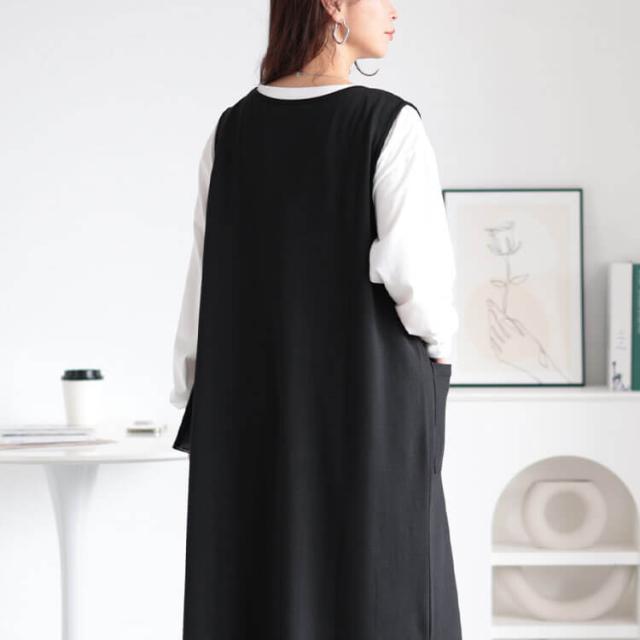 Vネックコットンスウェットロングベスト