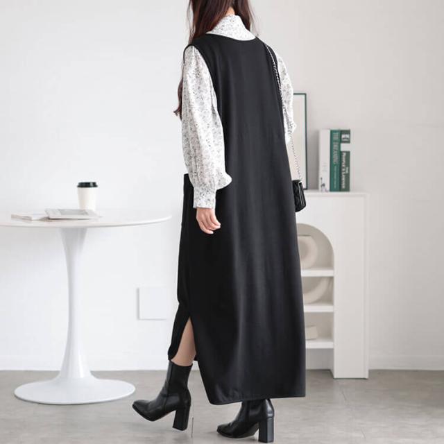 Vネックコットンスウェットロングベスト