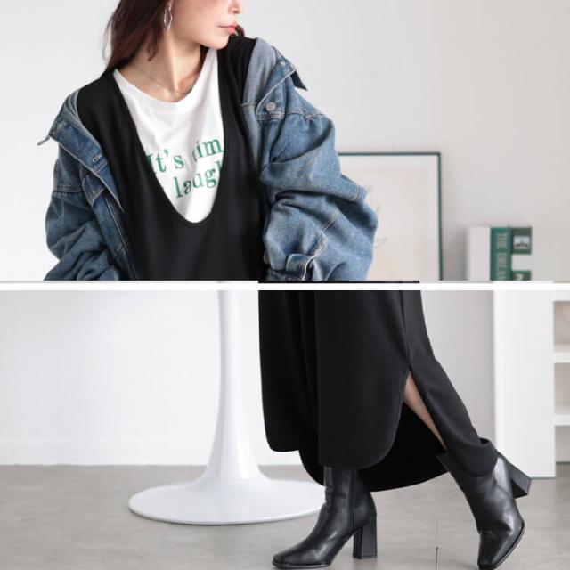 Vネックコットンスウェットロングベスト