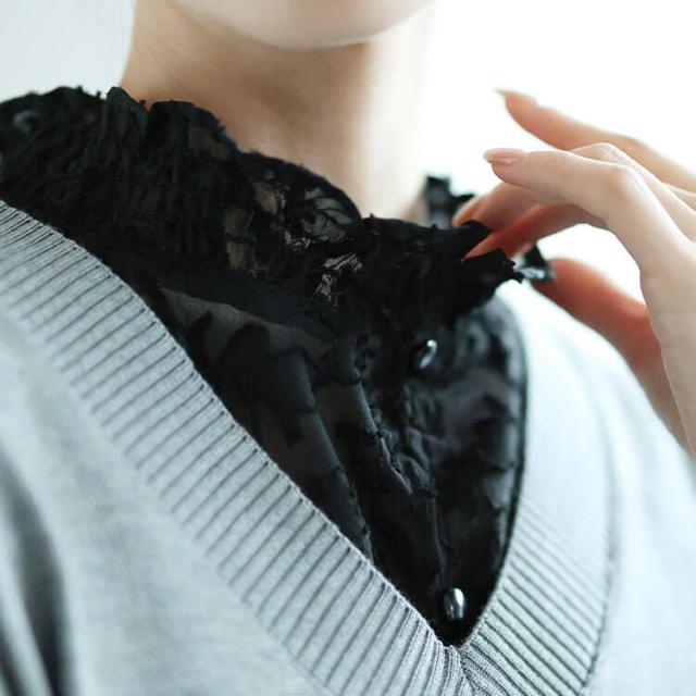 花柄シアーシャーリング付け襟