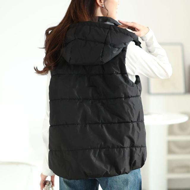 防風撥水フード取り外し中綿ベスト
